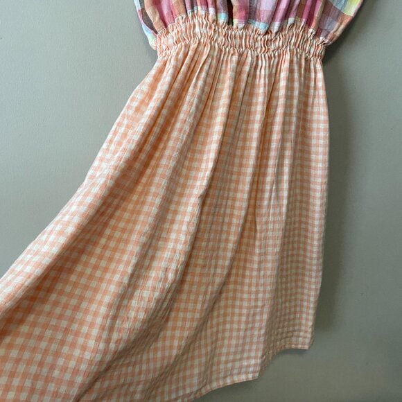 Handmade Plus Size Cotton Linen Pink Peach White Elastic Straps Dress - Picture 11 of 13